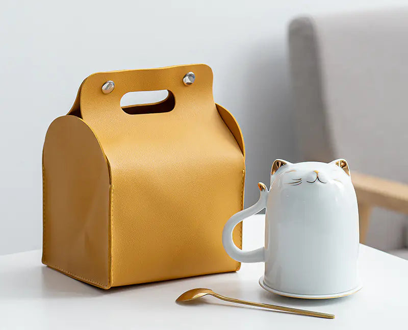 Ceramic Couple Mug with Lid - Cat Girl Design