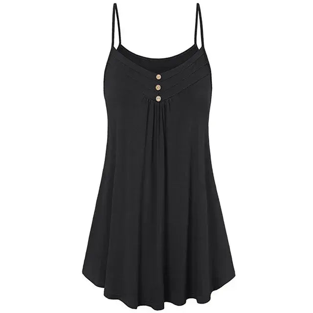 Women Loose Button V Neck Cami Tank Tops