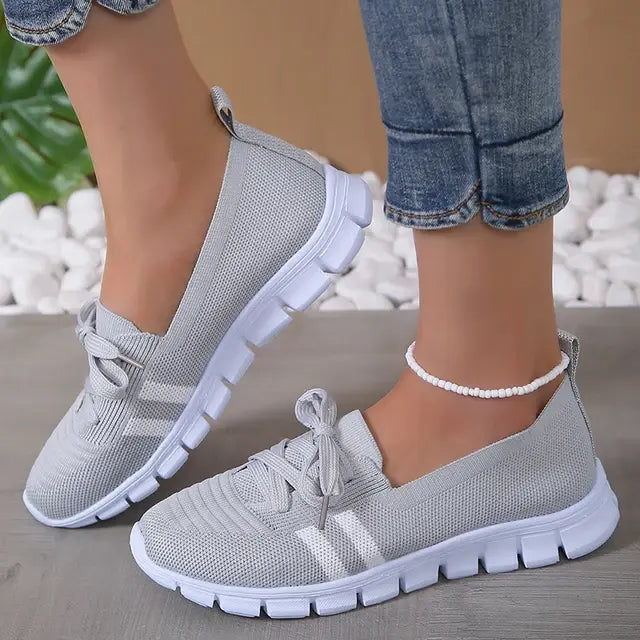 Mesh Knitted Striped Flats Shoes