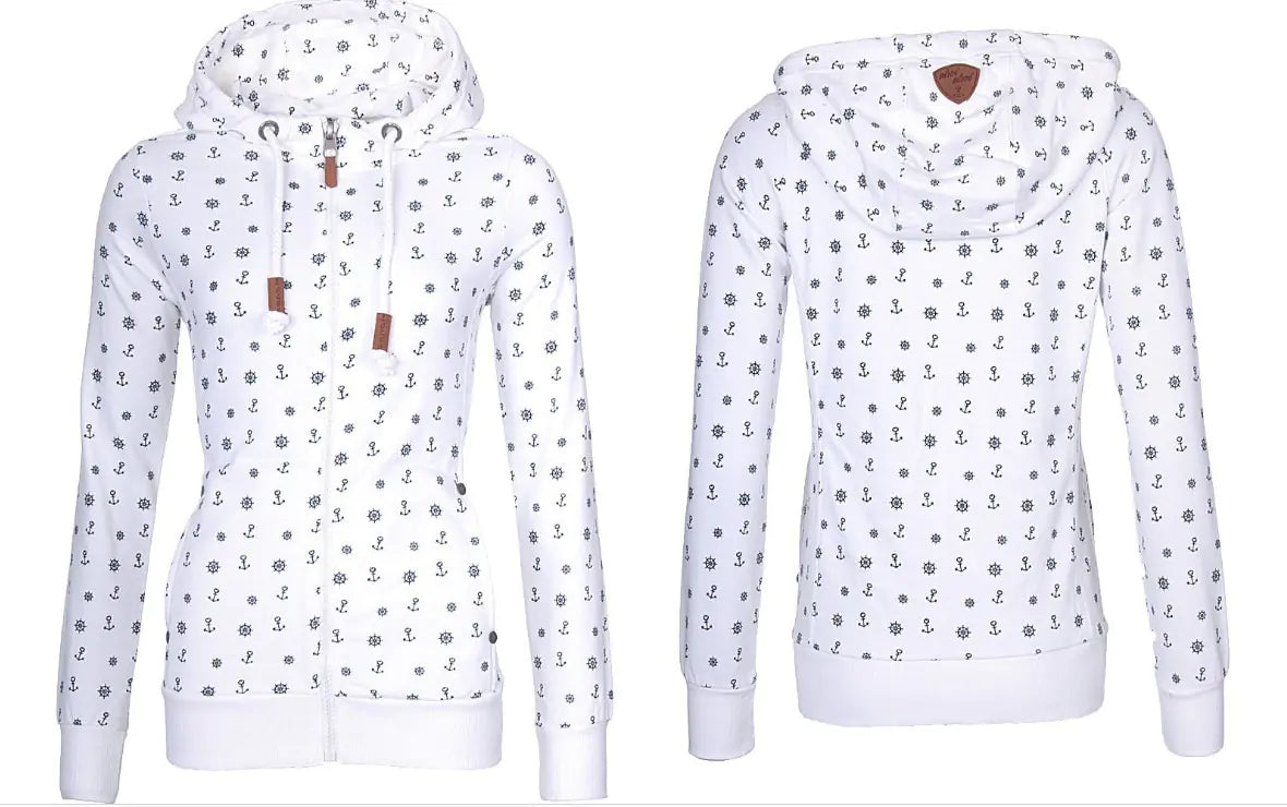 Women's Plus Fleece Sweater with Hooded Zipper Print