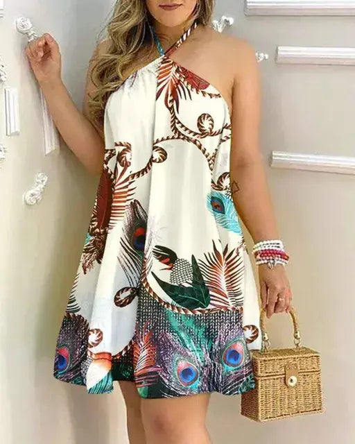 Summer Printed Halter Baggy Dress