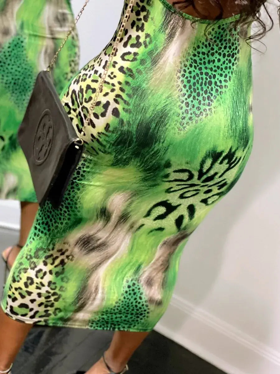 Elegant Leopard Print Backless Bodycon Dress