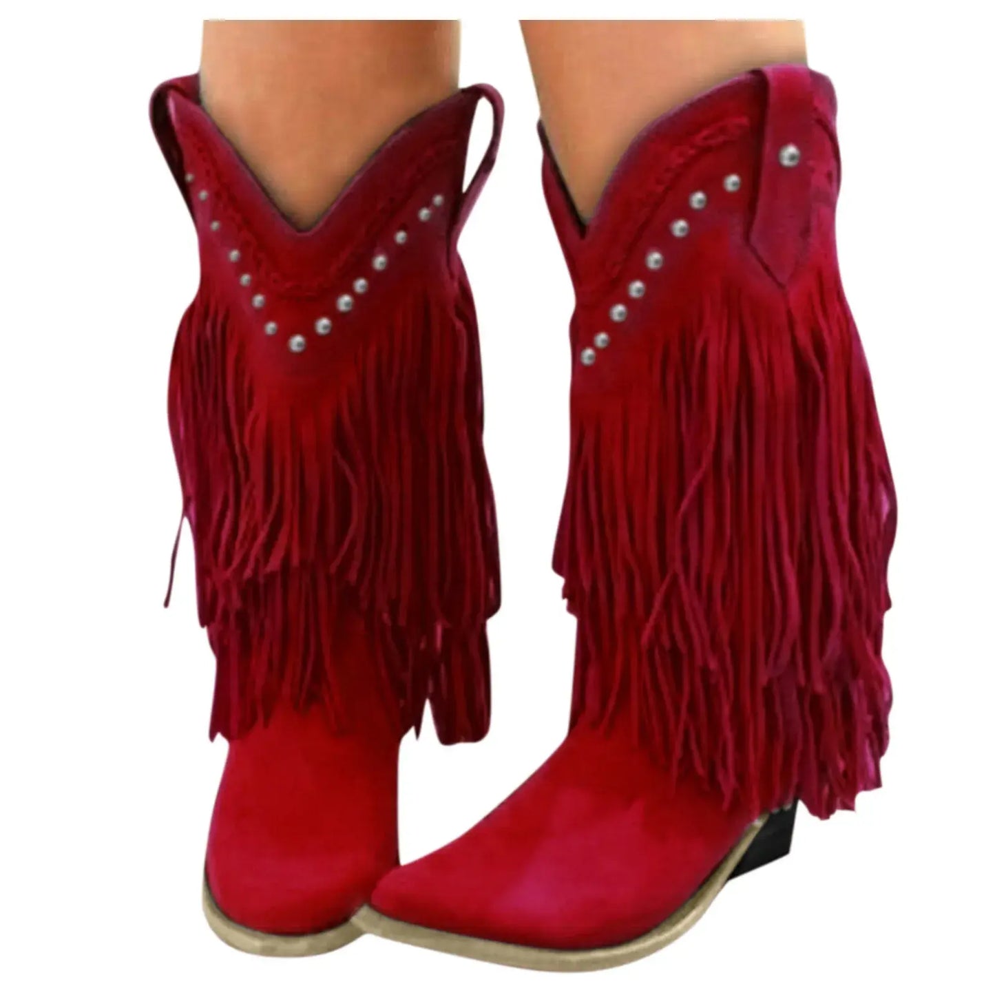 Vintage Tassel Mid-Calf Cowboy Boots for Women