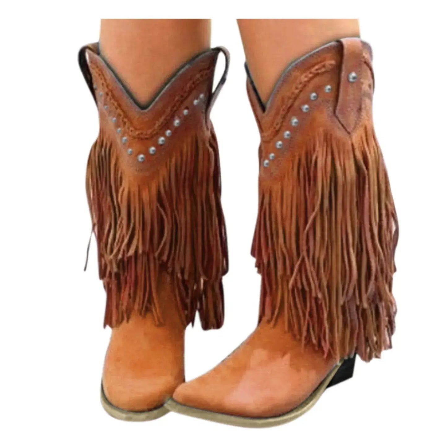 Vintage Tassel Mid-Calf Cowboy Boots for Women