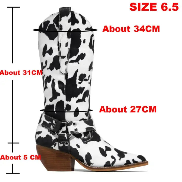 Flock Cow Print Chunky Heel Chelsea Boots