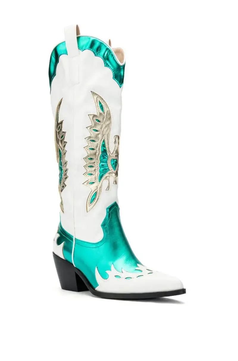 Shiny Metallic Western Cowgirl Boots For Women