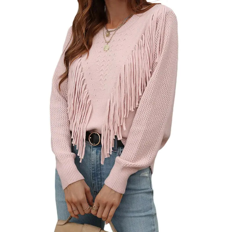 Chic Tassel Trim Autumn Sweaters