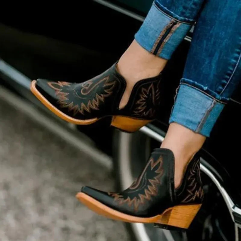 Western Charm Embroidered Cowgirl Ankle Boots