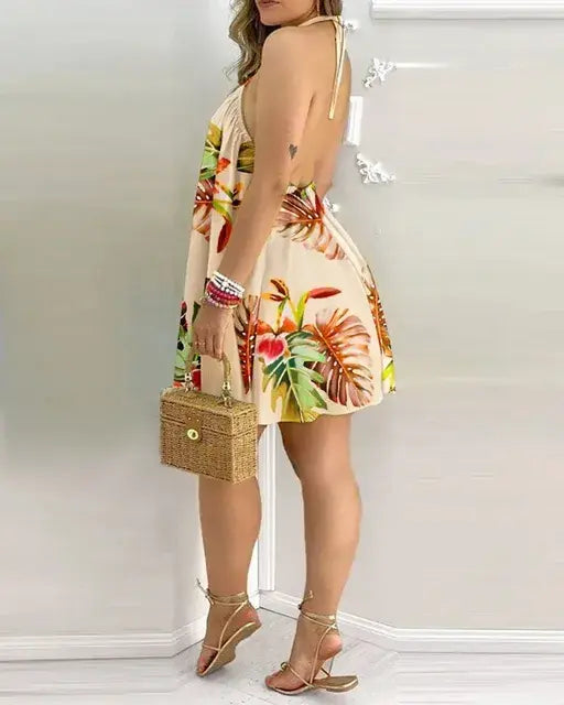 Summer Printed Halter Baggy Dress
