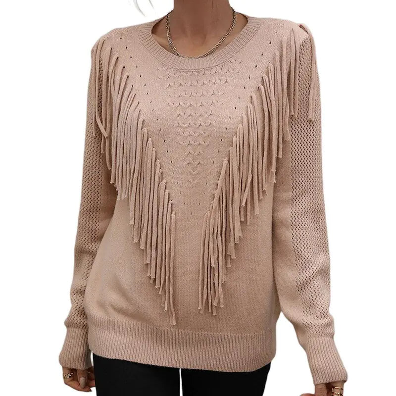 Chic Tassel Trim Autumn Sweaters