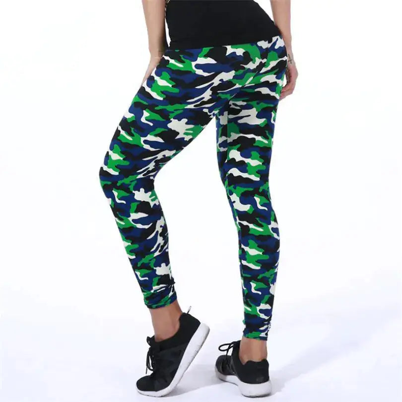 Graffiti Style Camouflage Leggings: Army Green Slim Fit