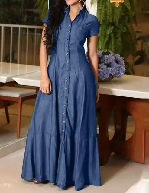 Women's Denim Maxi Shirt Dress