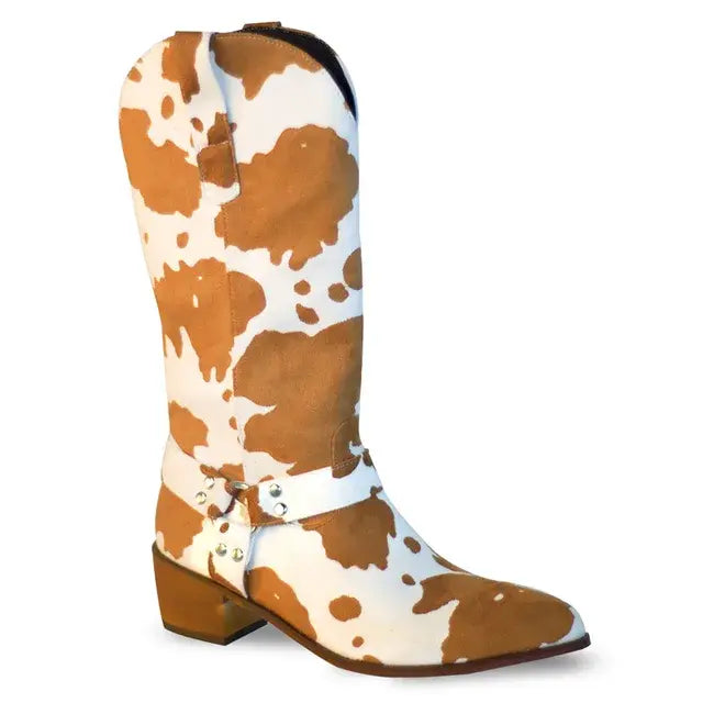 Flock Cow Print Chunky Heel Chelsea Boots
