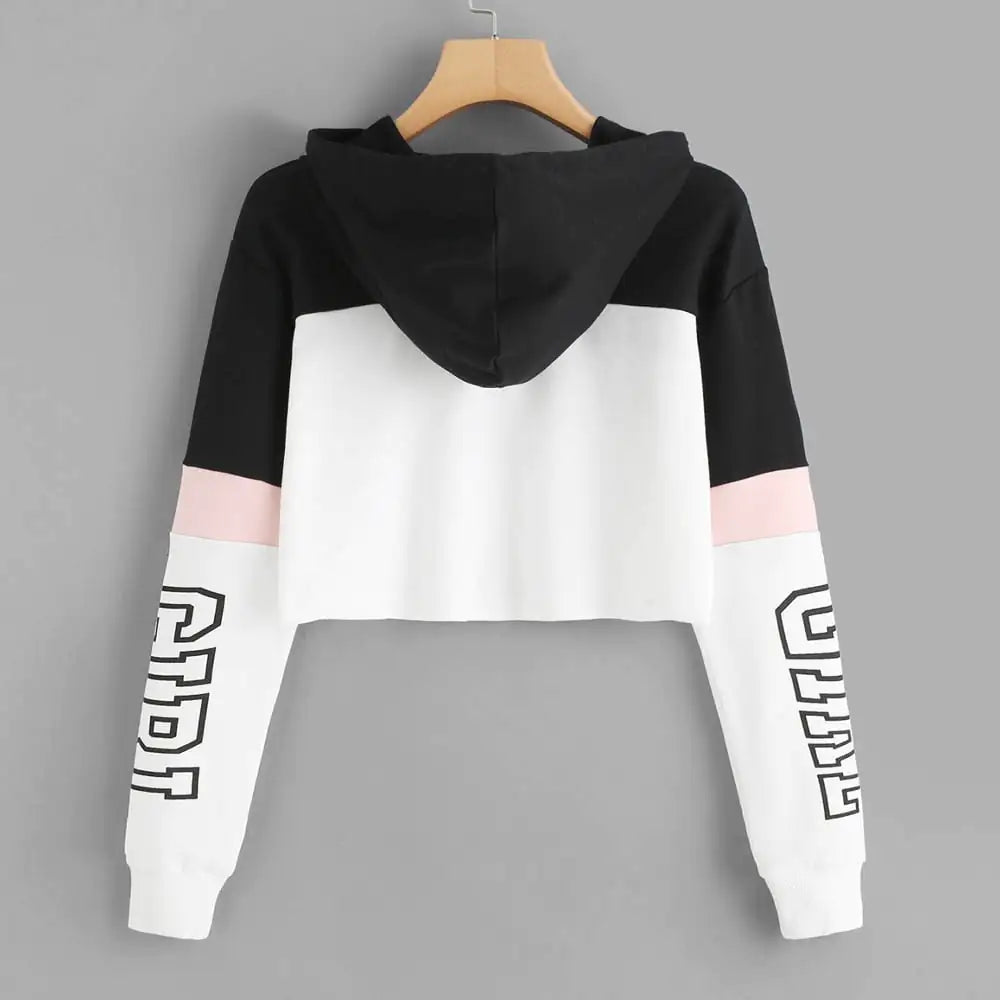 Chic Patchwork Women's Crop Hoodie