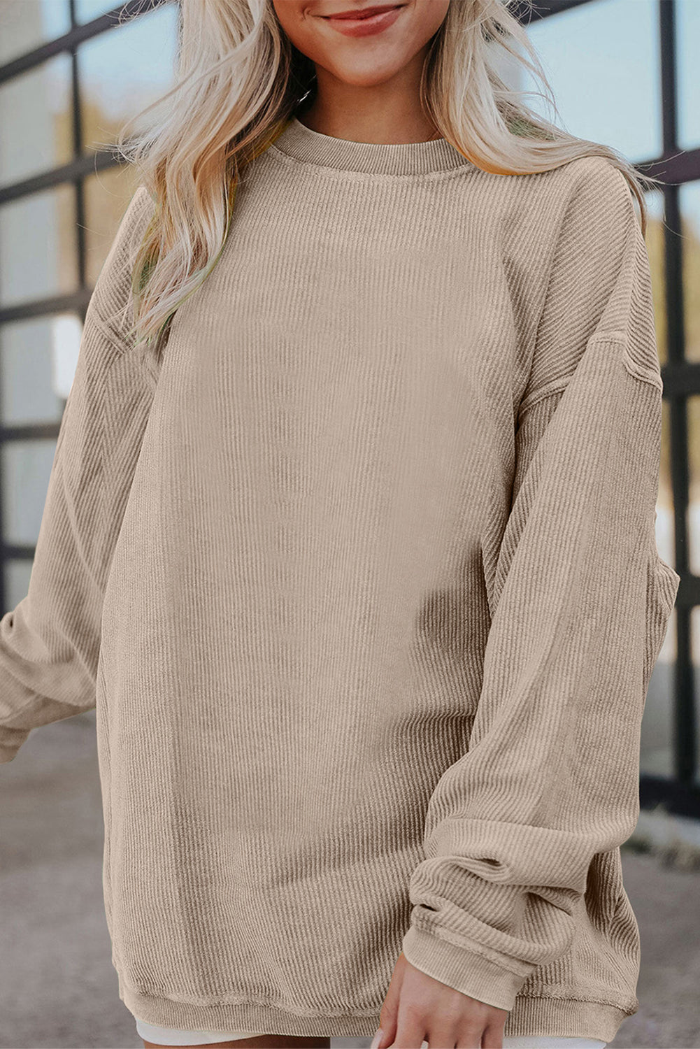 Red Contrast Trim Crinkle Rib Oversized Sweatshirt