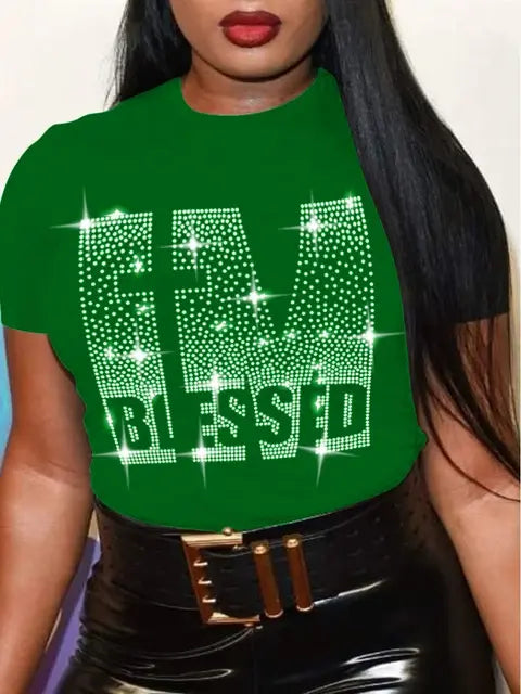 Plus Size T-Shirts with Rhinestone for women