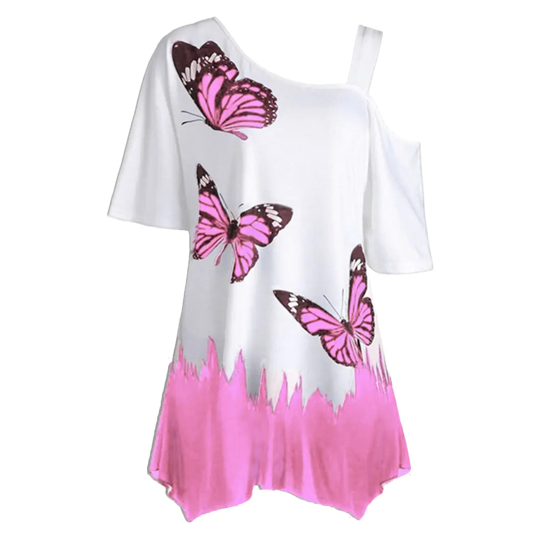 Butterfly Print Off-Shoulder Plus Size T-Shirt