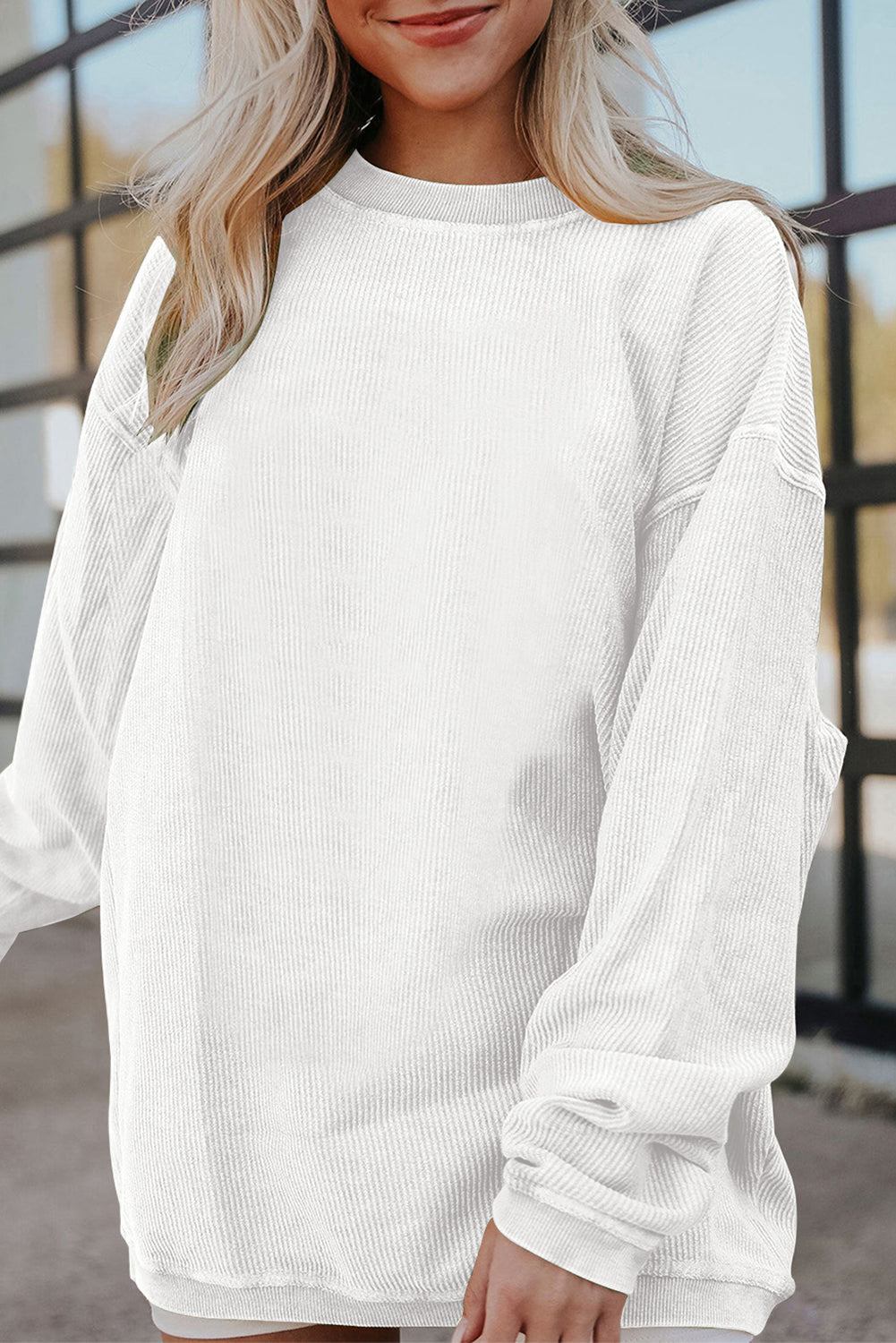 Red Contrast Trim Crinkle Rib Oversized Sweatshirt