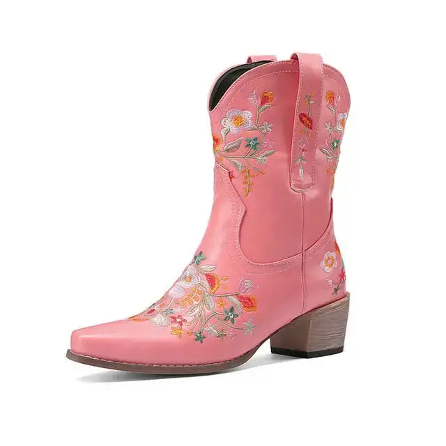 Vintage Flower Embroidered Women's Western Boots