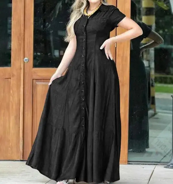 Women's Denim Maxi Shirt Dress