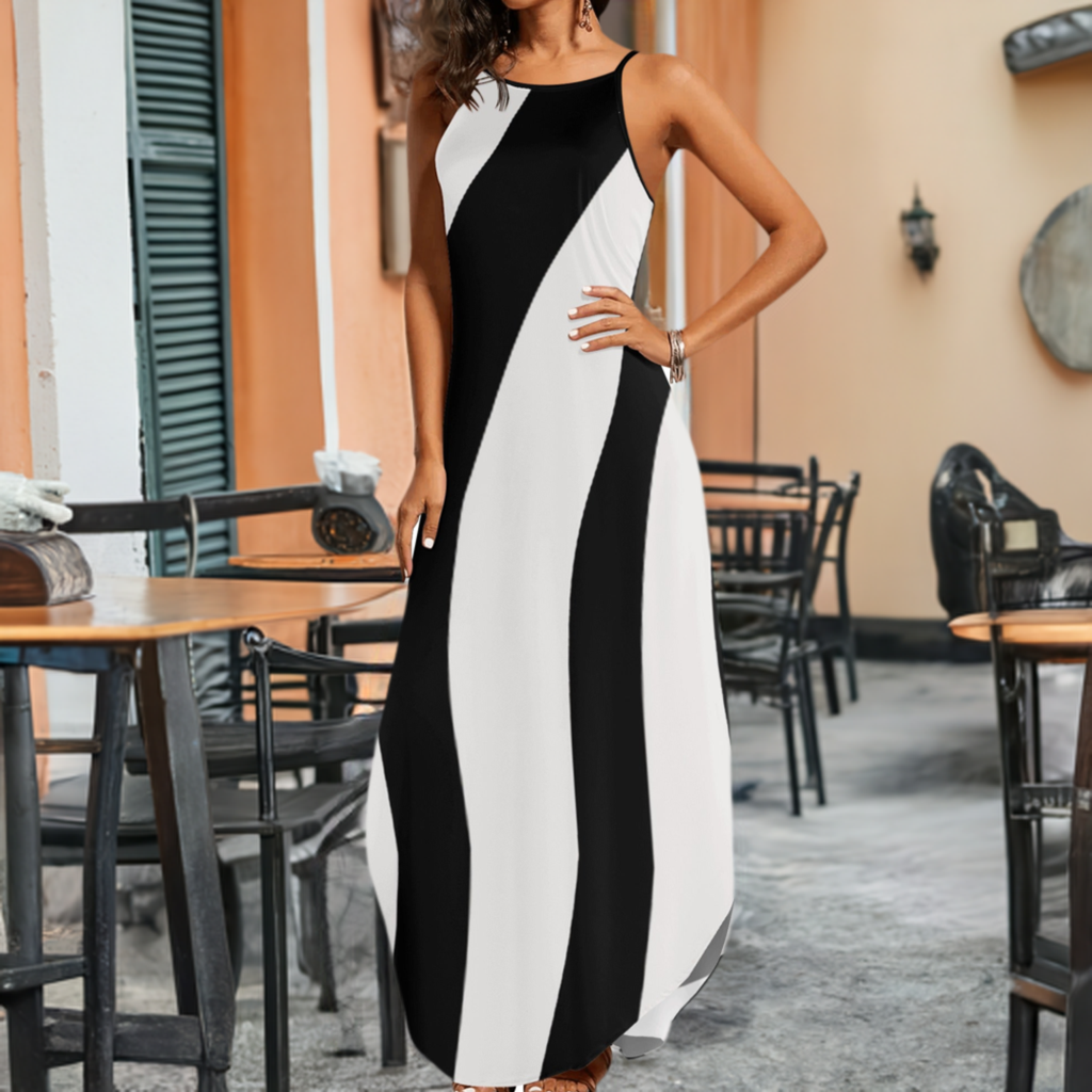 Black and White Women's Elegant Sleeveless Evening Dress