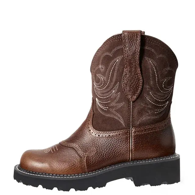 Retro Western Embroidered Mid-Calf Cowboy Boots for Women