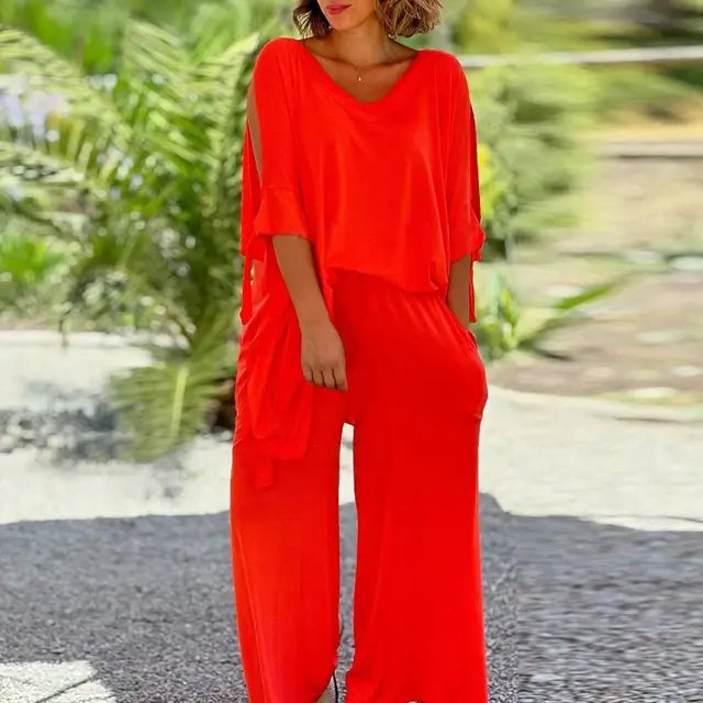 Plus Size Women's Set Loose Casual Wide Leg with Oversized Pullover Top