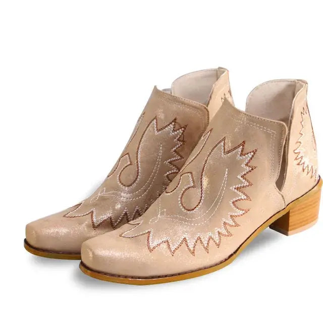 Western Charm Embroidered Cowgirl Ankle Boots