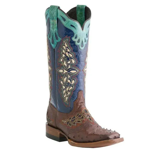 Embroidery Flower Knee-High Cowboy Boots - Colorful Mix