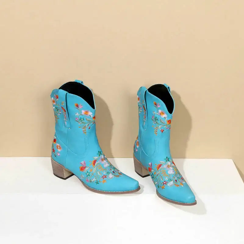 Vintage Flower Embroidered Women's Western Boots