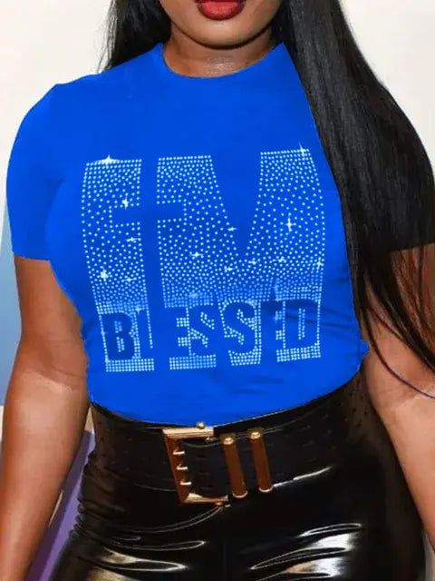 Plus Size T-Shirts with Rhinestone for women