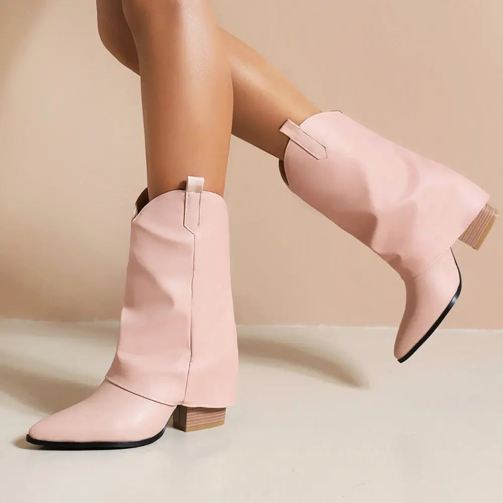 Women Square Heel Cossacks Ankle Boots