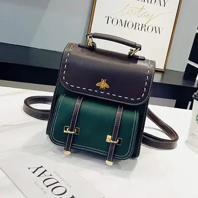 Vintage Paneled Leather Women Backpack