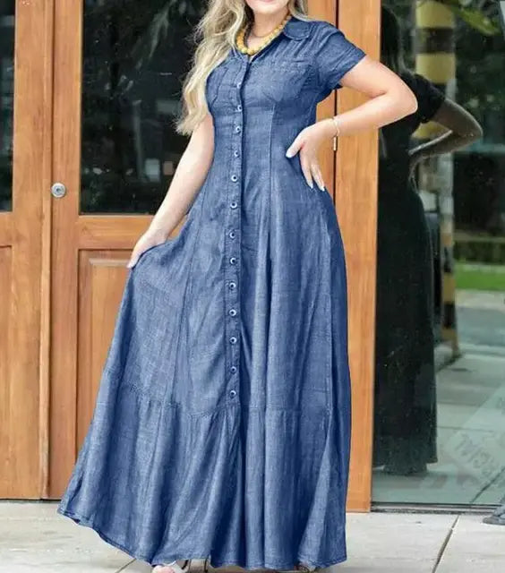 Women's Denim Maxi Shirt Dress