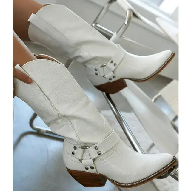 Flock Cow Print Chunky Heel Chelsea Boots