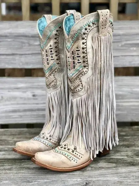 Mid-Calf Tassel Rivet Women's Cowboy Boots