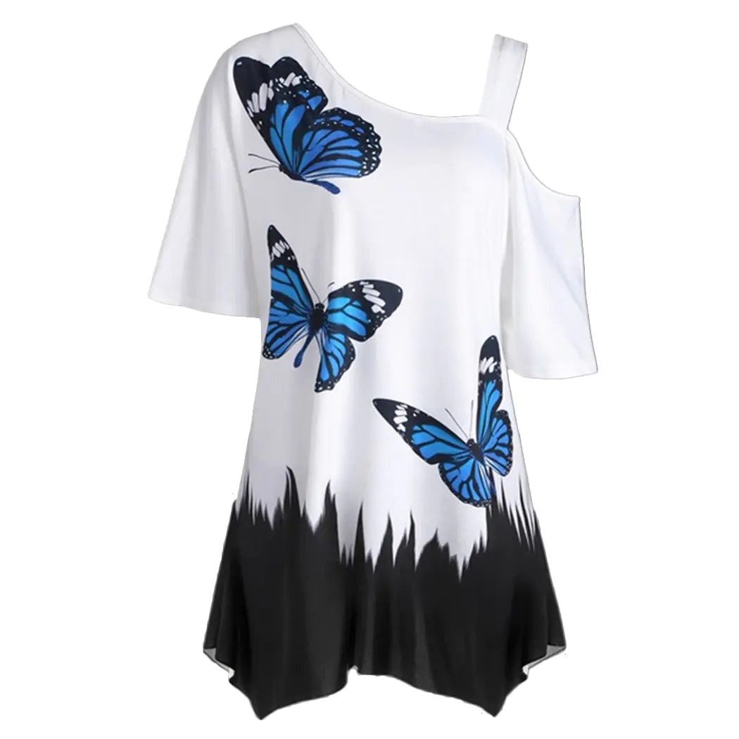 Butterfly Print Off-Shoulder Plus Size T-Shirt