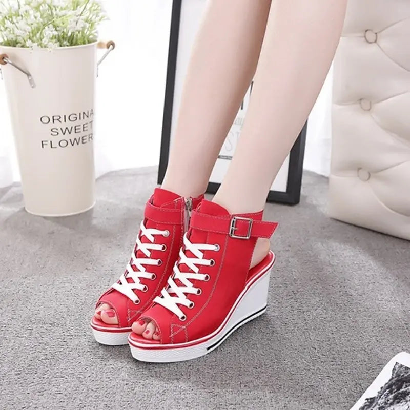 Women's High Wedge Canvas Open Toe Shoes