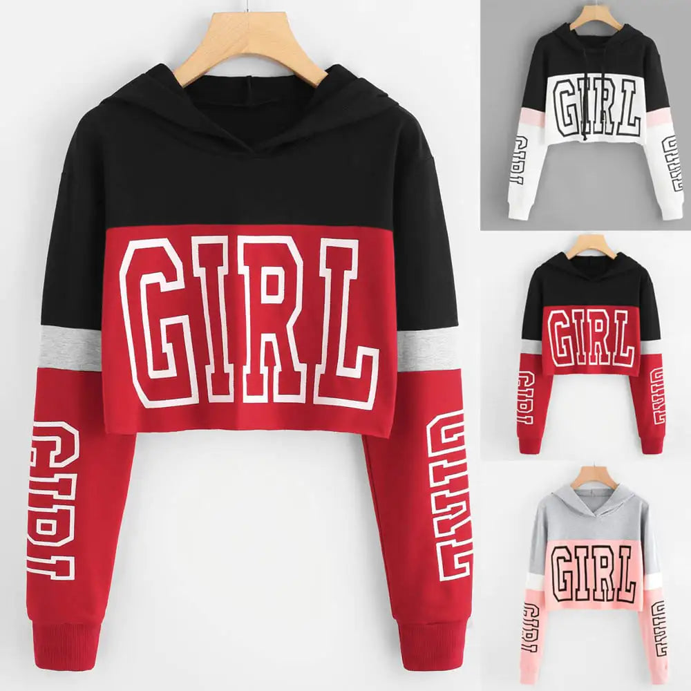 Chic Patchwork Women's Crop Hoodie