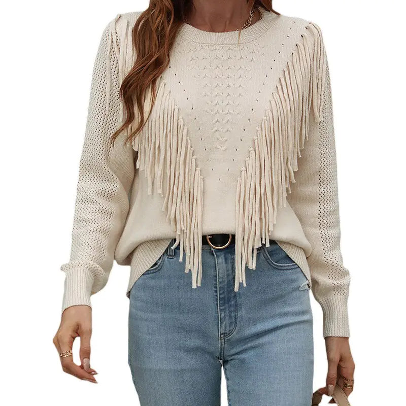 Chic Tassel Trim Autumn Sweaters