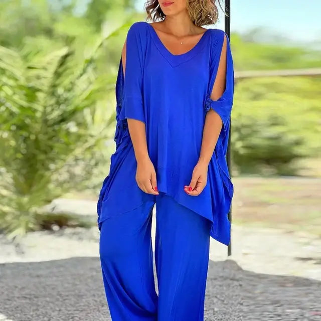 Plus Size Women's Set Loose Casual Wide Leg with Oversized Pullover Top