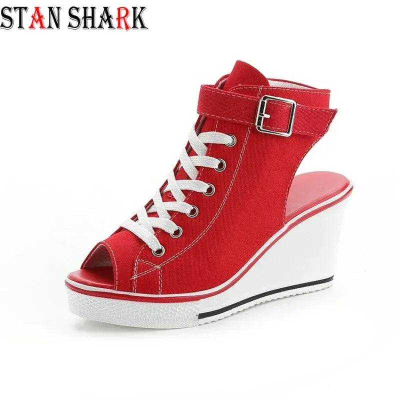Women's High Wedge Canvas Open Toe Shoes