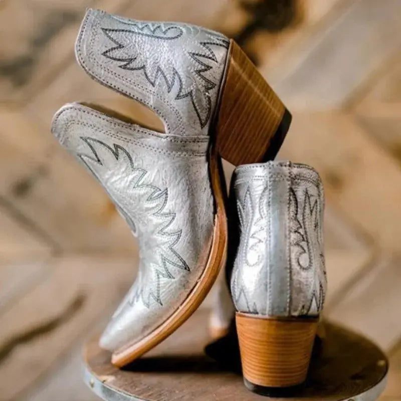Western Charm Embroidered Cowgirl Ankle Boots