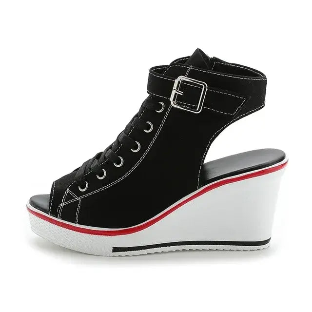 Women's High Wedge Canvas Open Toe Shoes