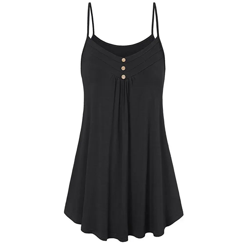 Women Loose Button V Neck Cami Tank Tops