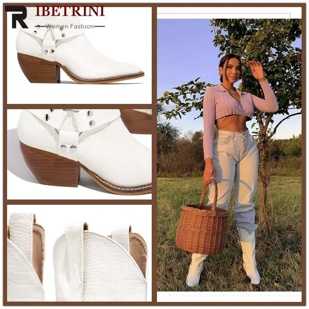 Flock Cow Print Chunky Heel Chelsea Boots