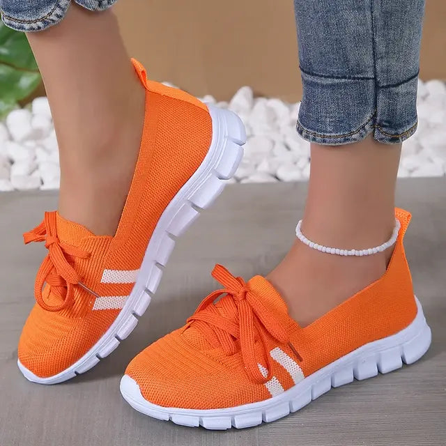 Mesh Knitted Striped Flats Shoes