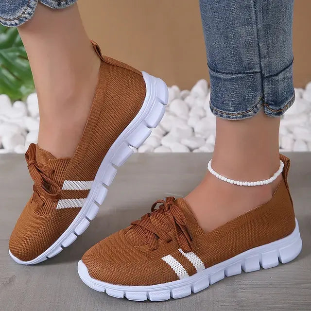Mesh Knitted Striped Flats Shoes