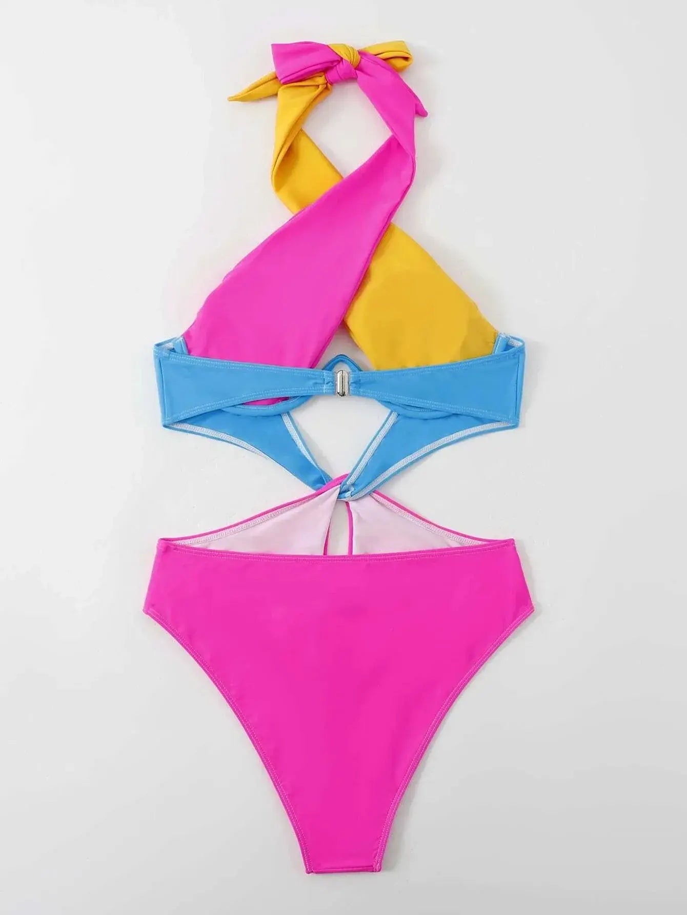 Contrast Color Swimwear Women Halter Cross with Underwire