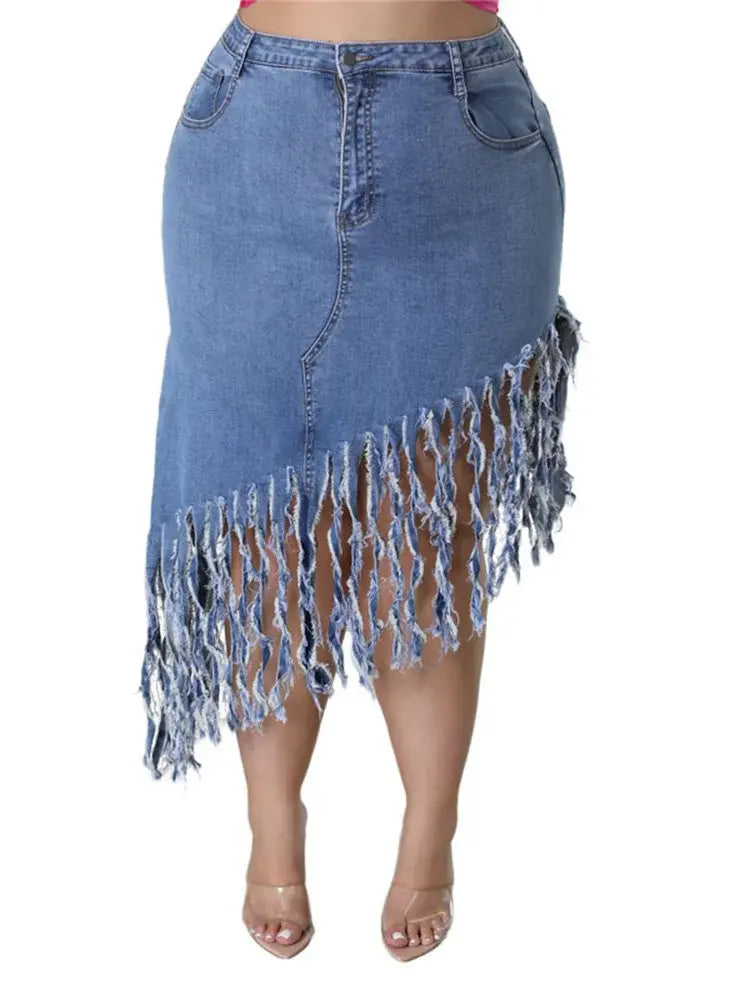 Plus Size Women's Denim Maxi with Tassels